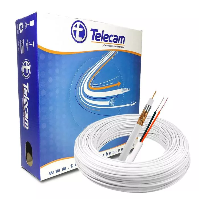 Cabo Coaxial RF 4mm CFTV Dupla Blindagem Condutor 100% Cobre c/ Bipolar Alimentação Telecam - 100M
