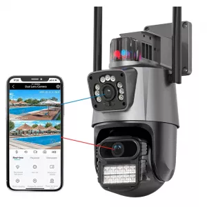 Câmera Dupla Speed Dome Wi-Fi Visão Noturna Colorida Starcolor 6MP Detecção de Movimento Alarme Sonoro e Visual