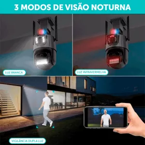 Câmera Dupla Speed Dome Wi-Fi Visão Noturna Colorida Starcolor 6MP Detecção de Movimento Alarme Sonoro e Visual