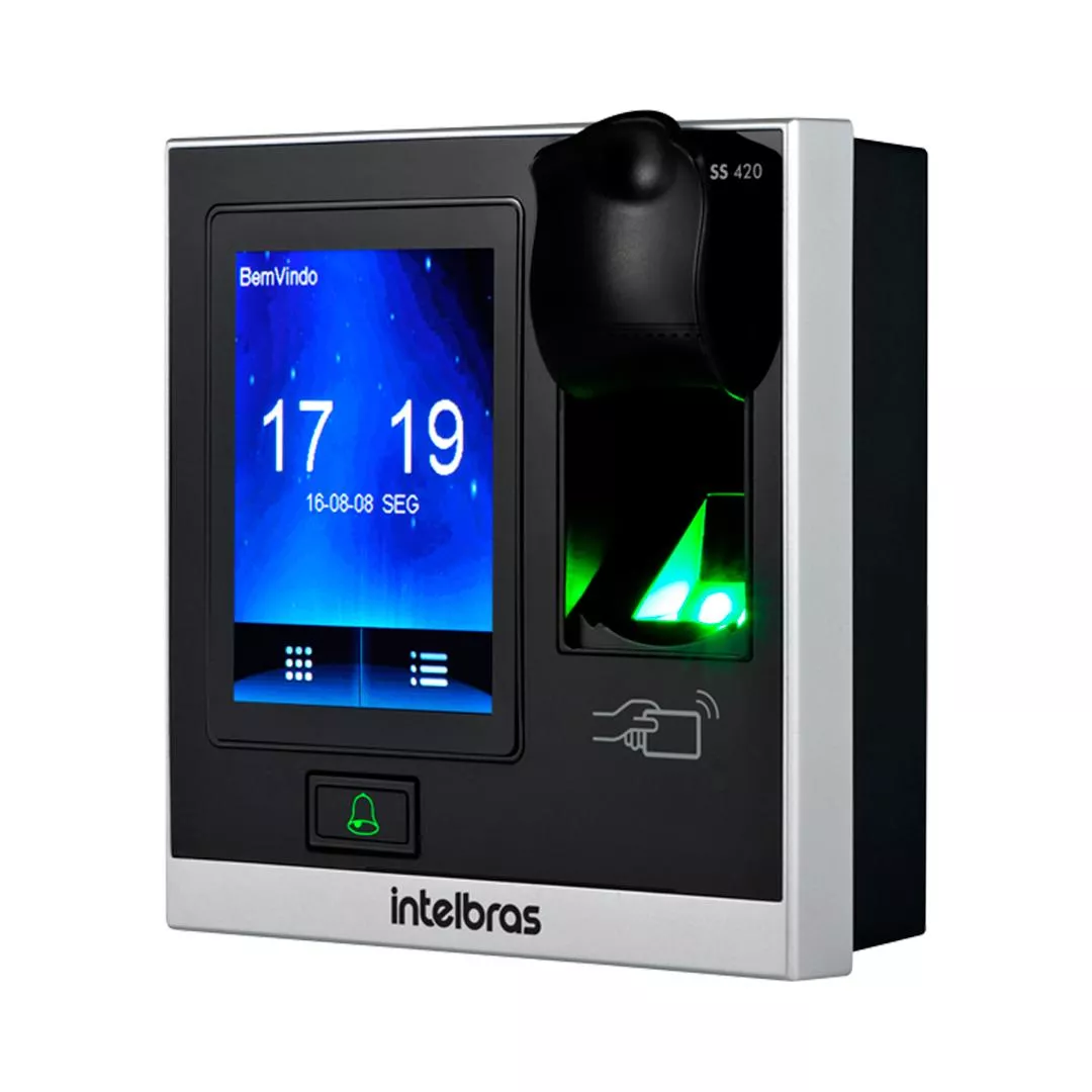 Controlador De Acesso SS 420 MF Intelbras 13,56 MHz Display Touch Screen e Leitor Biométrico