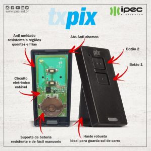 Controle Remoto TX PIX Code Learn 433MHz IPEC