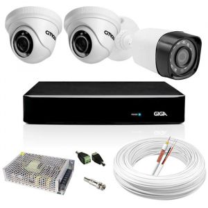 Kit 3 Câmeras de Segurança HD 1 Externa Bullet e 2 Internas Dome Com DVR Giga Security