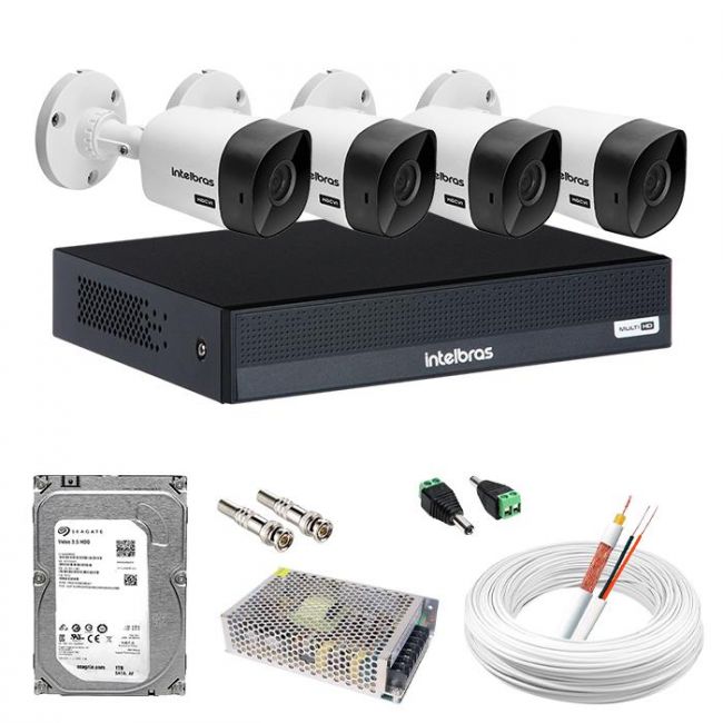 Kit 4 Câmeras de Segurança Intelbras HDCVI Completo c/ DVR MHDX 1004-C Intelbras