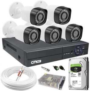 Kit 5 Câmeras de Segurança Full HD c/ DVR Citrox 8 Canais 1080N Completo