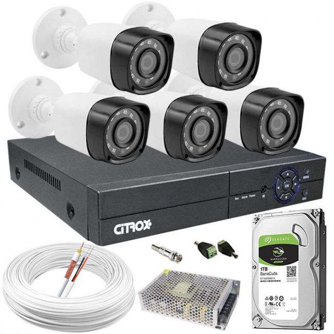 Kit 5 Câmeras de Segurança Full HD c/ DVR Citrox 8 Canais 1080N Completo