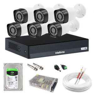 Kit 6 Câmeras de Segurança Full HD Completo c/ DVR 8 Canais MHDX 1208 Intelbras