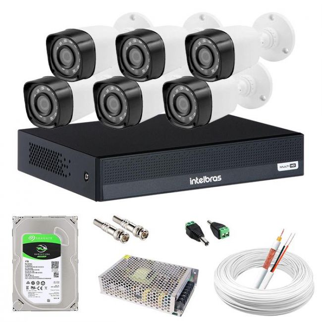 Kit 6 Câmeras de Segurança Full HD Completo c/ DVR 8 Canais MHDX 1208 Intelbras