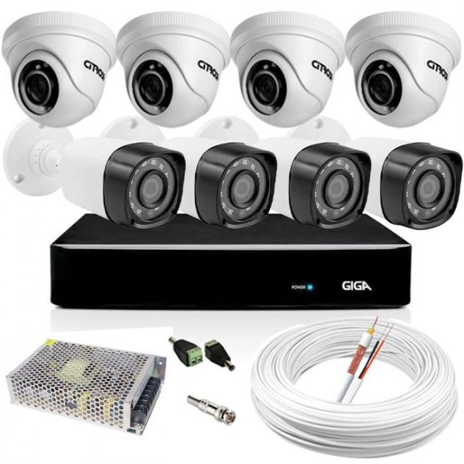 Kit 8 Câmeras de Segurança HD 4 Externas Bullet e 4 Internas Dome Com DVR Giga Security