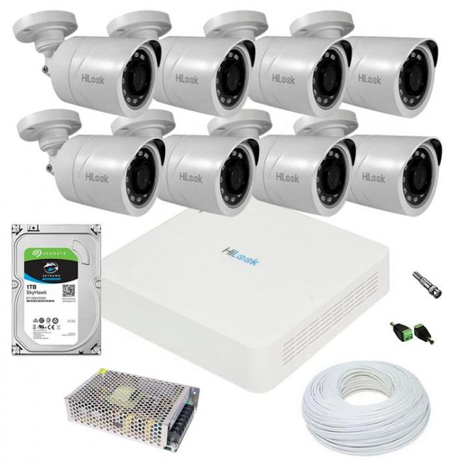 Kit 8 Câmeras de Segurança Hilook Alta Resolução HD 720p Infravermelho Completo 