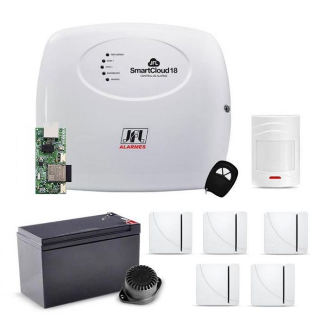 Kit Alarme JFL Sem Fio Monitorado Por Aplicativo Celular SmartCloud18 Com 6 Sensores