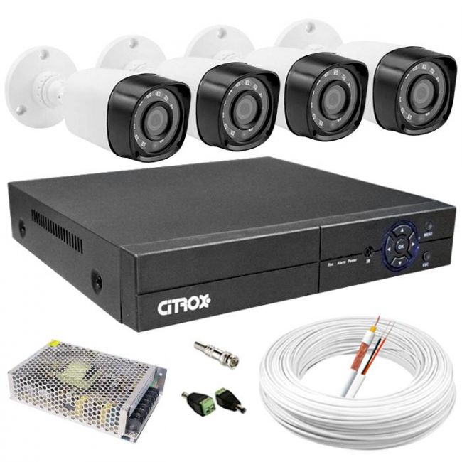 Kit Câmeras de Segurança Alta Definição c/ DVR 8 Canais Citrox e 4 Câmeras Infravermelho e Acessórios