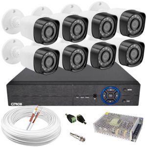 Kit Câmeras de Segurança c/ DVR 8 Canais Citrox e 8 Câmeras HD Infravermelho + Acessórios