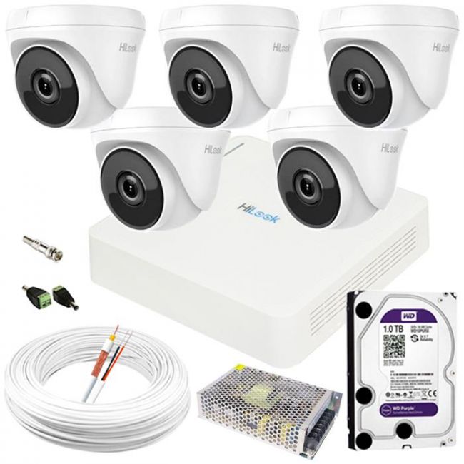 Kit Câmeras de Segurança Hilook Com 5 Câmeras Dome Full HD 1080p CFTV Completo