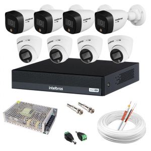 Kit Câmeras de Segurança Intelbras 8 Canais Sistema de Vigilância c/ Câmeras Full Color 1080p