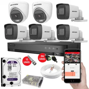 Kit Câmeras Hikvision Full HD 1080p Com 4 Câmeras Bullet e 2 Dome Infravermelho c/ DVR 8 Canais