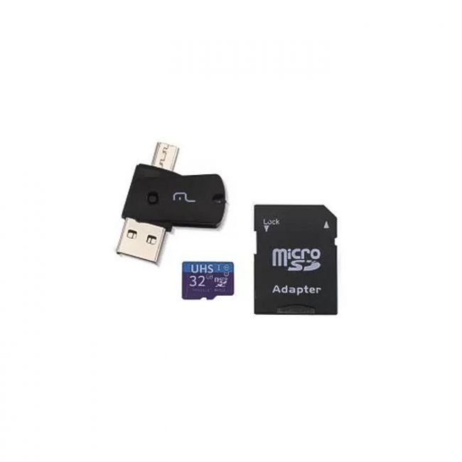 Cartão de Memória Micro SD 32GB Multilaser Ultra High Speed-I Com Adaptador USB Dual Drive   Adaptador SD