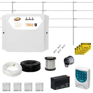 Kit Cerca Elétrica GCP 10000 Completo Com Alarme 4 Sensores Sem Fio e Discadora e Bateria