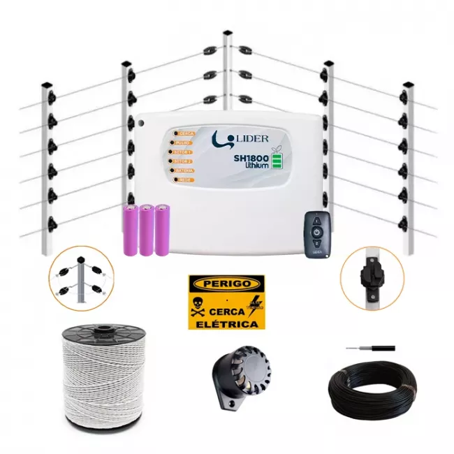 Kit Cerca Elétrica Industrial Lider Para 50 Metros de Muro c/ Big Hastes de 1 Metro