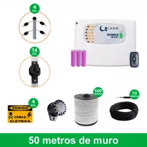 Kit Cerca Elétrica Industrial Lider Para 50 Metros de Muro c/ Big Hastes de 1 Metro
