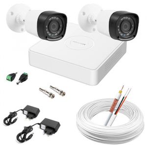 Kit CFTV 2 Câmeras de Segurança de Alta Definição e DVR 4 Canais Hikvision Completo