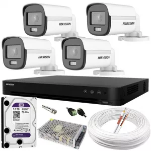 Kit CFTV Com 4 Câmeras de Segurança Hikvision Colorvu Imagens Noturnas Coloridas Full HD 1080p