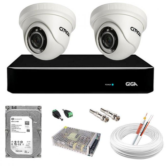 Kit CFTV Completo 2 Câmeras de Segurança Dome HD e DVR 4 Canais Giga Security