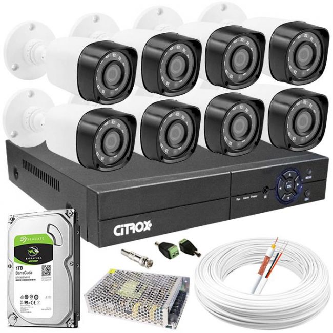 Kit CFTV Completo 8 Câmeras de Segurança Full HD c/ DVR Citrox 8 Canais 1080N