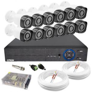 Sistema de Monitoramento Com 12 Câmeras HD Completo + DVR Híbrido 16 Canais e Acessórios