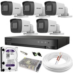 Kit CFTV Hikvision Sistema Completo C/ 5 Câmeras Full HD 1080p e DVR 8 Canais 4 Megapixel