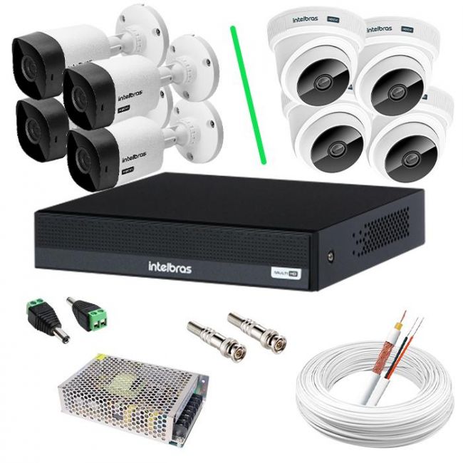 Kit CFTV Intelbras 4 Canais Sistema c/ Câmeras de Segurança Infravermelho HD