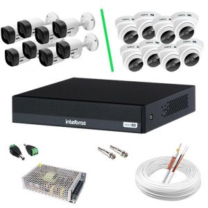 Kit CFTV Intelbras 8 Canais Sistema c/ Câmeras de Segurança Infravermelho HD