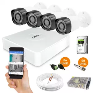 Kit Com 4 Câmeras de Segurança Full HD 1080p Infravermelho e DVR Híbrido Citrox 5MP