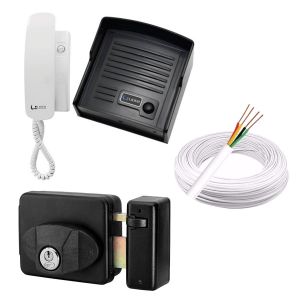 Kit Interfone Completo Porteiro Eletrônico LR520 Com Fechadura Elétrica e Cabo