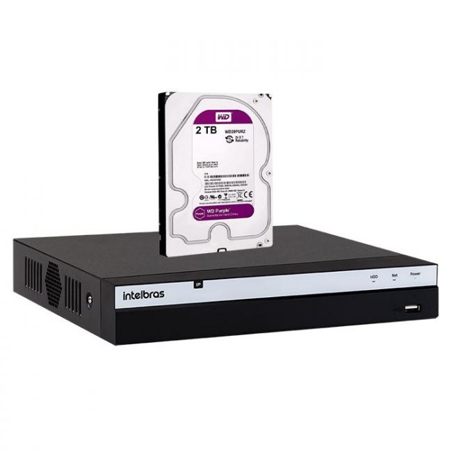 NVR Gravador de Vídeo NVD 3208 P Intelbras 8 Canais 4K PoE c/ HD 2TB WD Purple