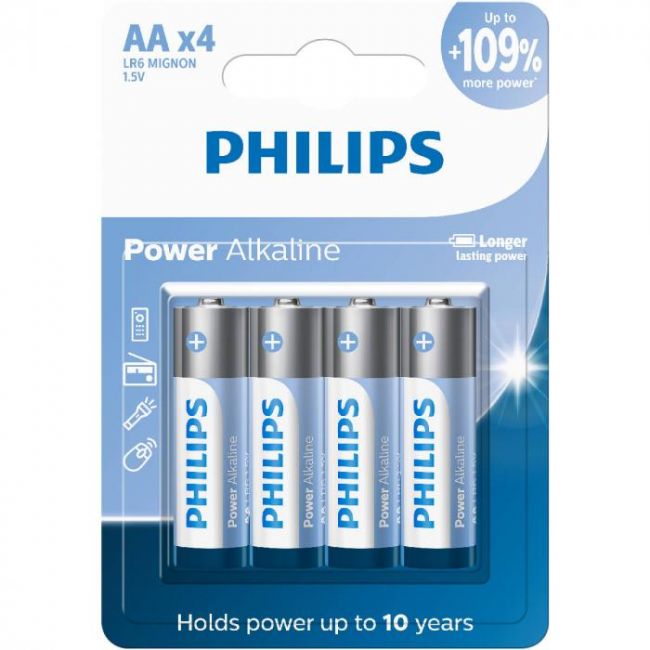 Pilhas Alcalinas AA Philips c/ 4 Unidades 