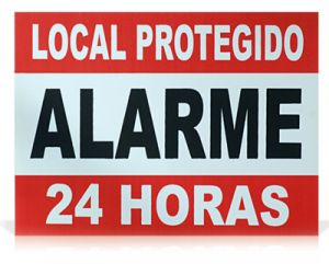 Placa de Advertência Em Alumínio "Local Protegido Alarme 24 Horas"