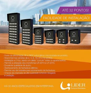Porteiro Coletivo Smart Interfone 8 Pontos Lider LR 808 c/ Fonte Embutida